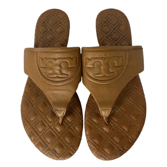 Tory Burch 6.5 Womens Fleming Quilted Sandals Tan Thong - Picture 1 of 11